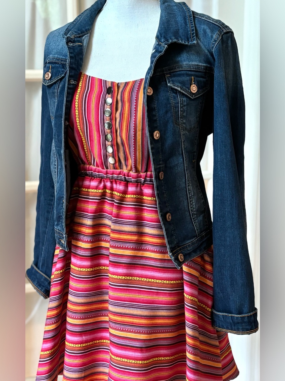 Striped Pink Multi-Color Sundress with Button Front